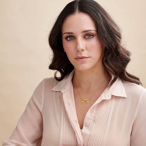 14k Gold Side Heart Hebrew Name Necklace-3 product photo
