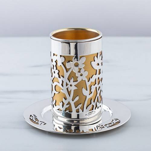 Cut-Out Floral Design Kiddush Cup by Bier Judaica-4 product photo