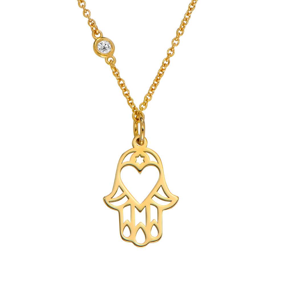 Cut-Out Hamsa Necklace with Diamond in 10K Yellow Gold-1 product photo
