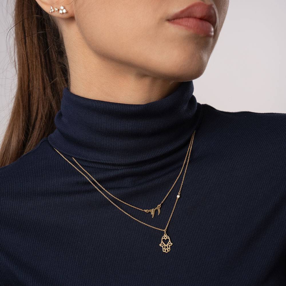 Cut-Out Hamsa Necklace with Diamond in 10K Yellow Gold-3 product photo