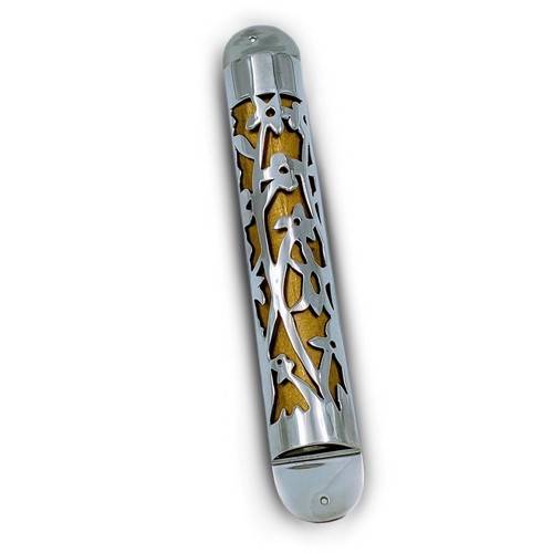 Mezuzah Case  with Cut-Out Floral Design by Bier Judaica-4 product photo