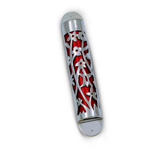 Mezuzah Case  with Cut-Out Floral Design by Bier Judaica-3 product photo