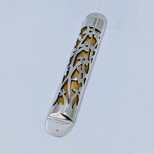 Mezuzah Case  with Cut-Out Floral Design by Bier Judaica-5 product photo
