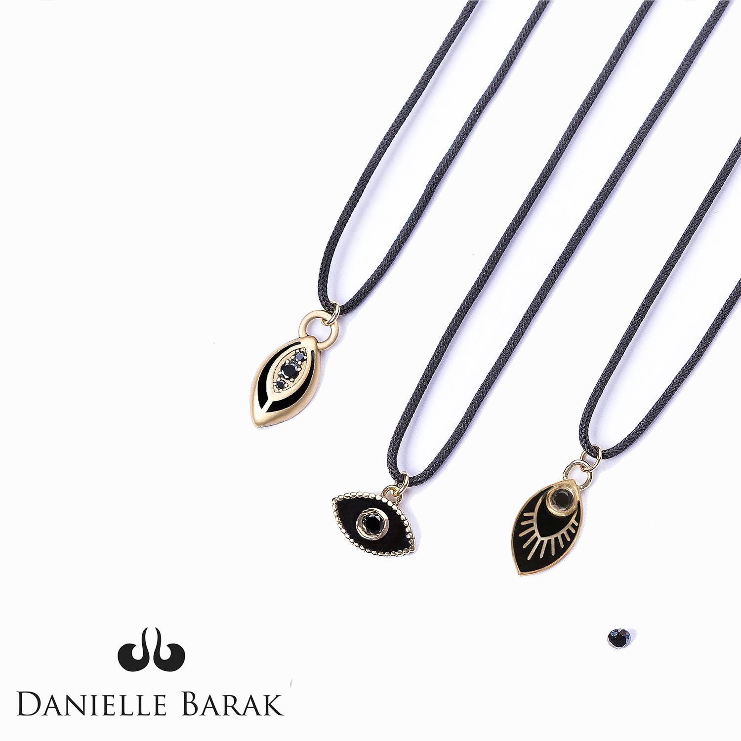Vertical 3-Black Diamonds Evil Eye Necklace - 14k Yellow Gold-3 Vertical 3-Black Diamonds Evil Eye Necklace - 14k Yellow Gold-3 product photo