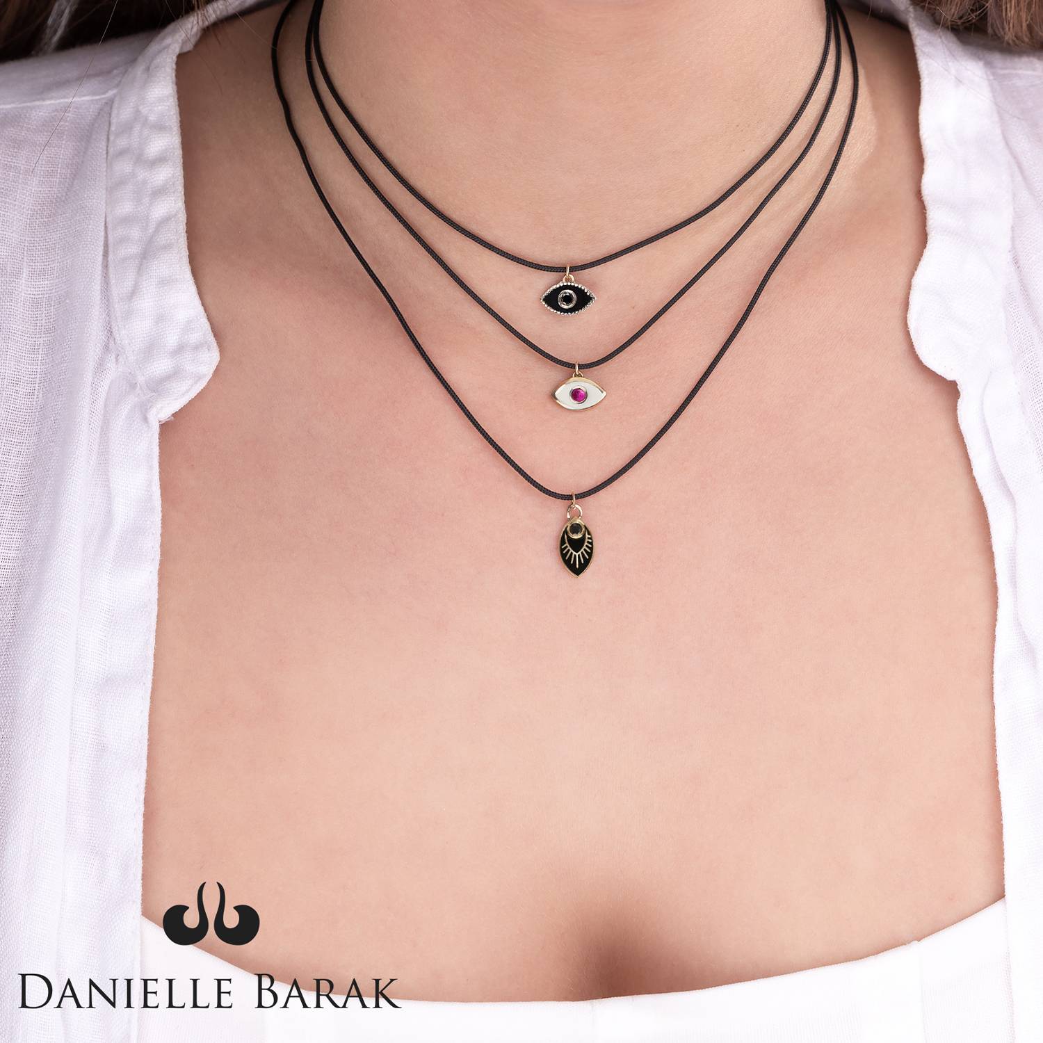 Vertical 3-Black Diamonds Evil Eye Necklace - 14k Yellow Gold-4 Vertical 3-Black Diamonds Evil Eye Necklace - 14k Yellow Gold-4 product photo