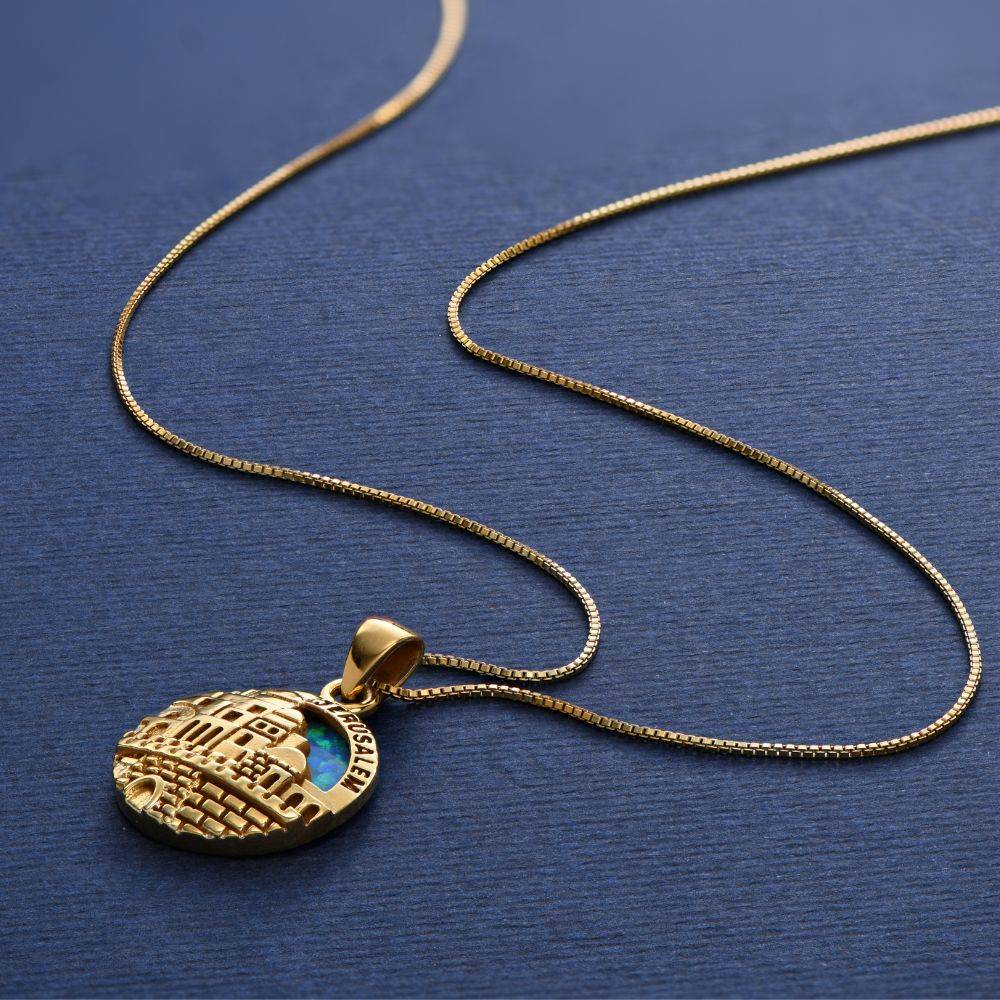 18K Gold Plated Big Jerusalem Disc Necklace with Opal-3 product photo