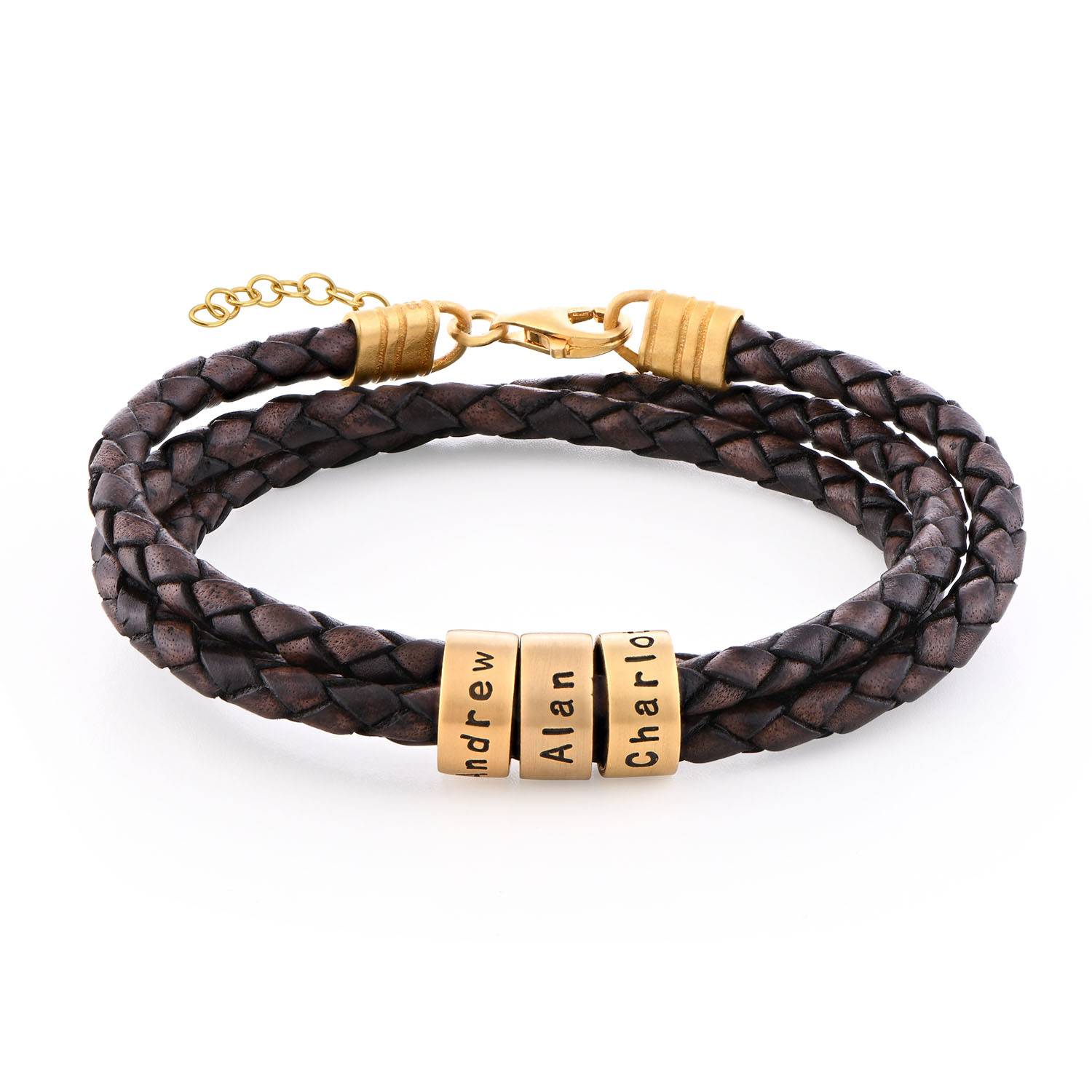 Beads Kit For Black Leather Men Bracelet In 14K Yellow Gold-3 product photo