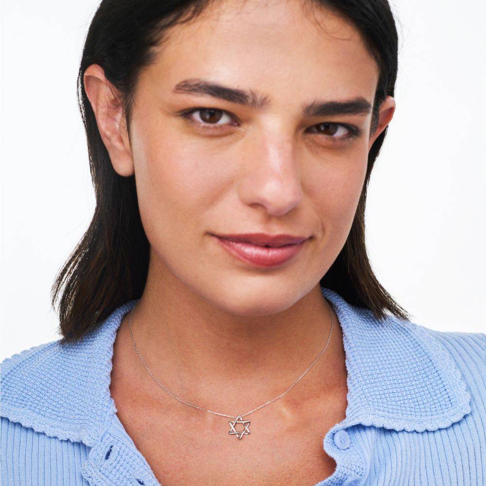 Curved Star of David Necklace in 14K White Gold-1 product photo