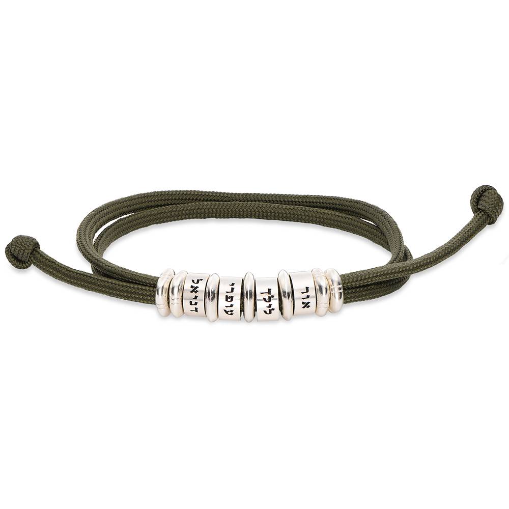 Dad’s Hebrew Names Bracelet with Olive Cord & Sterling Silver-2 product photo
