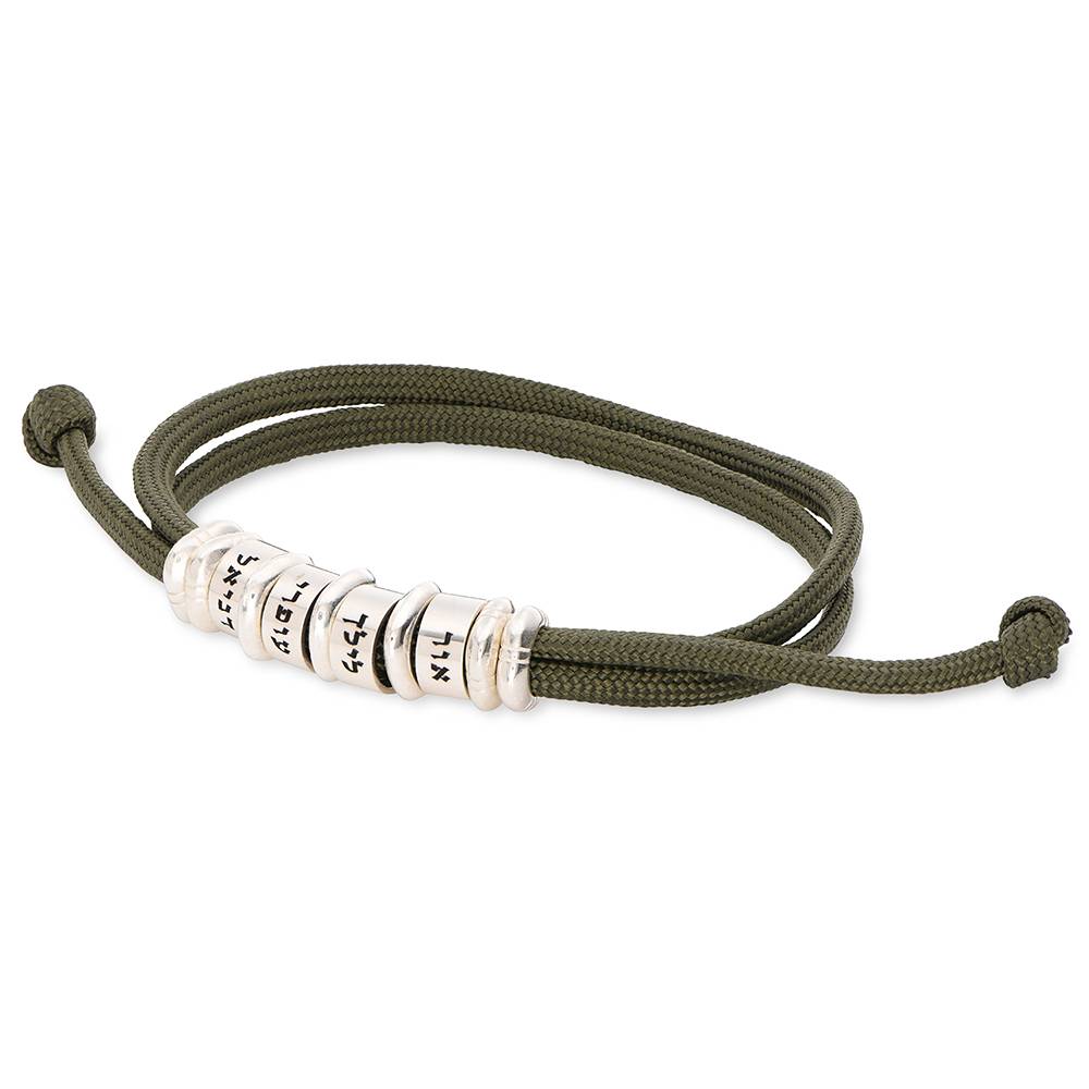 Dad’s Hebrew Names Bracelet with Olive Cord & Sterling Silver-1 product photo