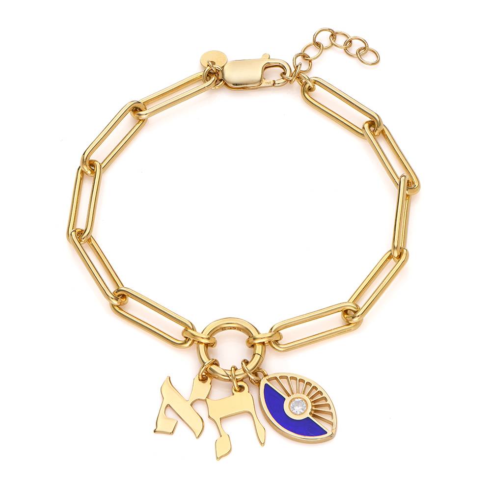 Diamond Evil Eye Link Bracelet with Initials in Gold Vermeil-4 Diamond Evil Eye Link Bracelet with Initials in Gold Vermeil-4 product photo
