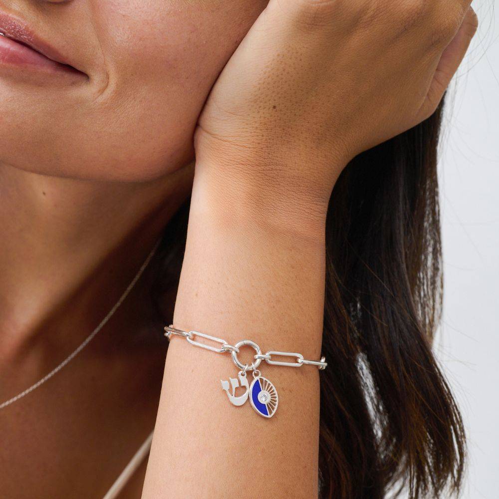 Diamond Evil Eye Link Bracelet with Initials in Sterling Silver-4 product photo