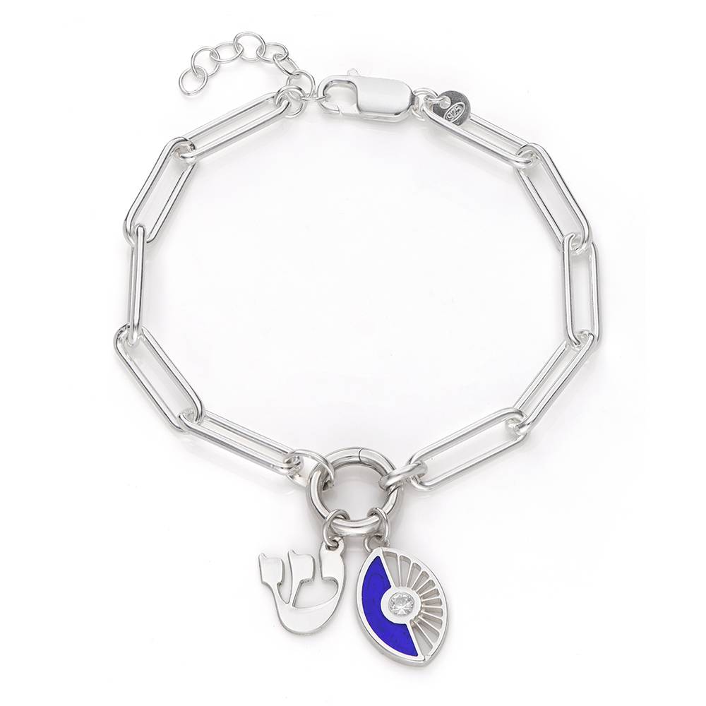 Diamond Evil Eye Link Bracelet with Initials in Sterling Silver-3 product photo
