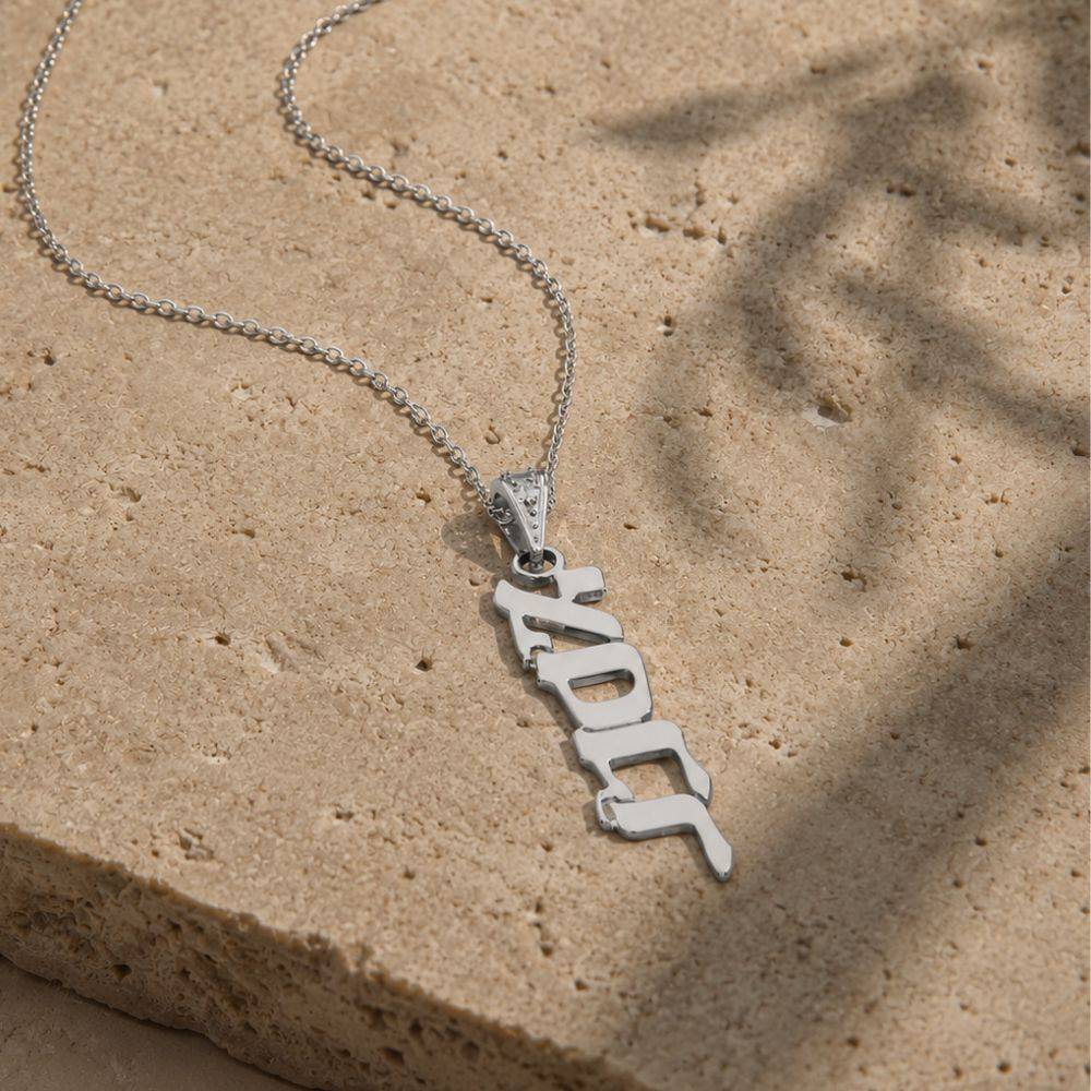 Diamond Vertical Hebrew Name Necklace in Sterling Silver-3 product photo
