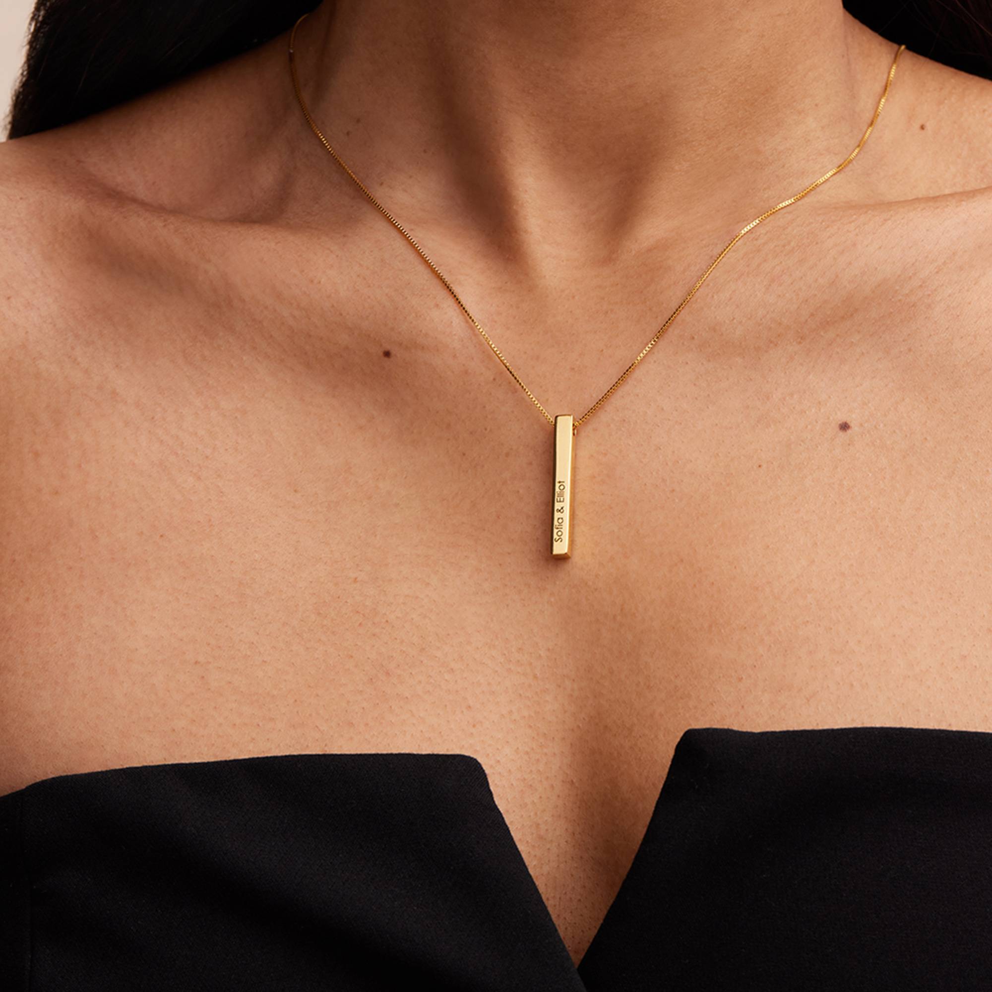 3D Engraved Bar Necklace in Gold Plating-3 product photo