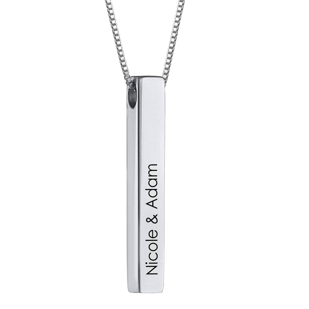 3D Engraved Bar Necklace in Sterling Silver-1 product photo