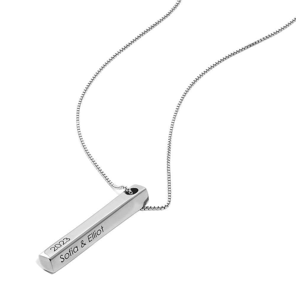 3D Engraved Bar Necklace in Sterling Silver-7 product photo