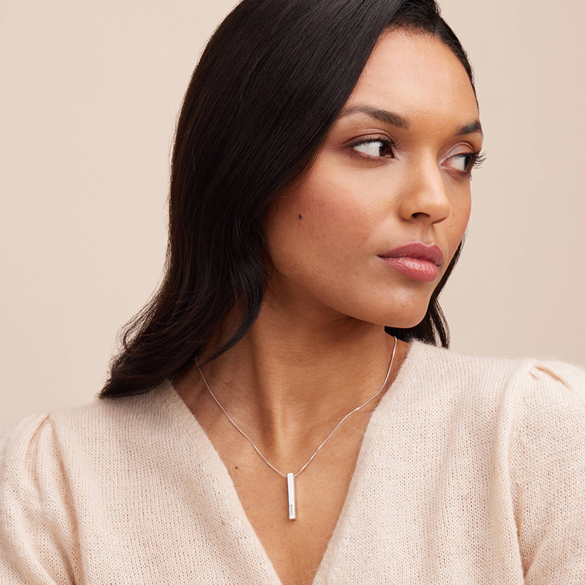 3D Engraved Bar Necklace in Sterling Silver-4 product photo