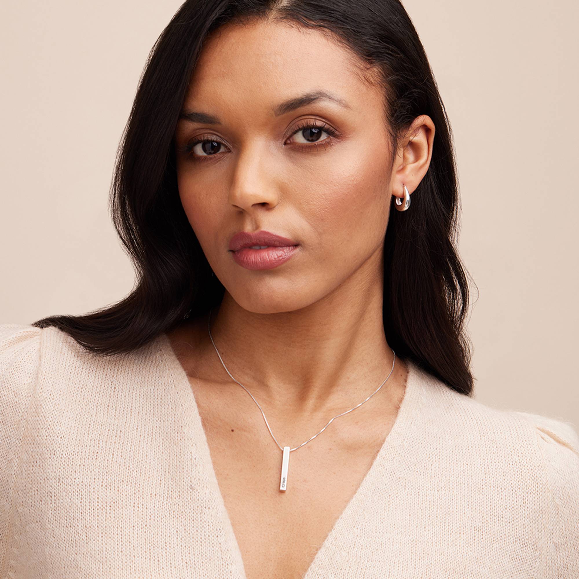 3D Engraved Bar Necklace in Sterling Silver-6 product photo