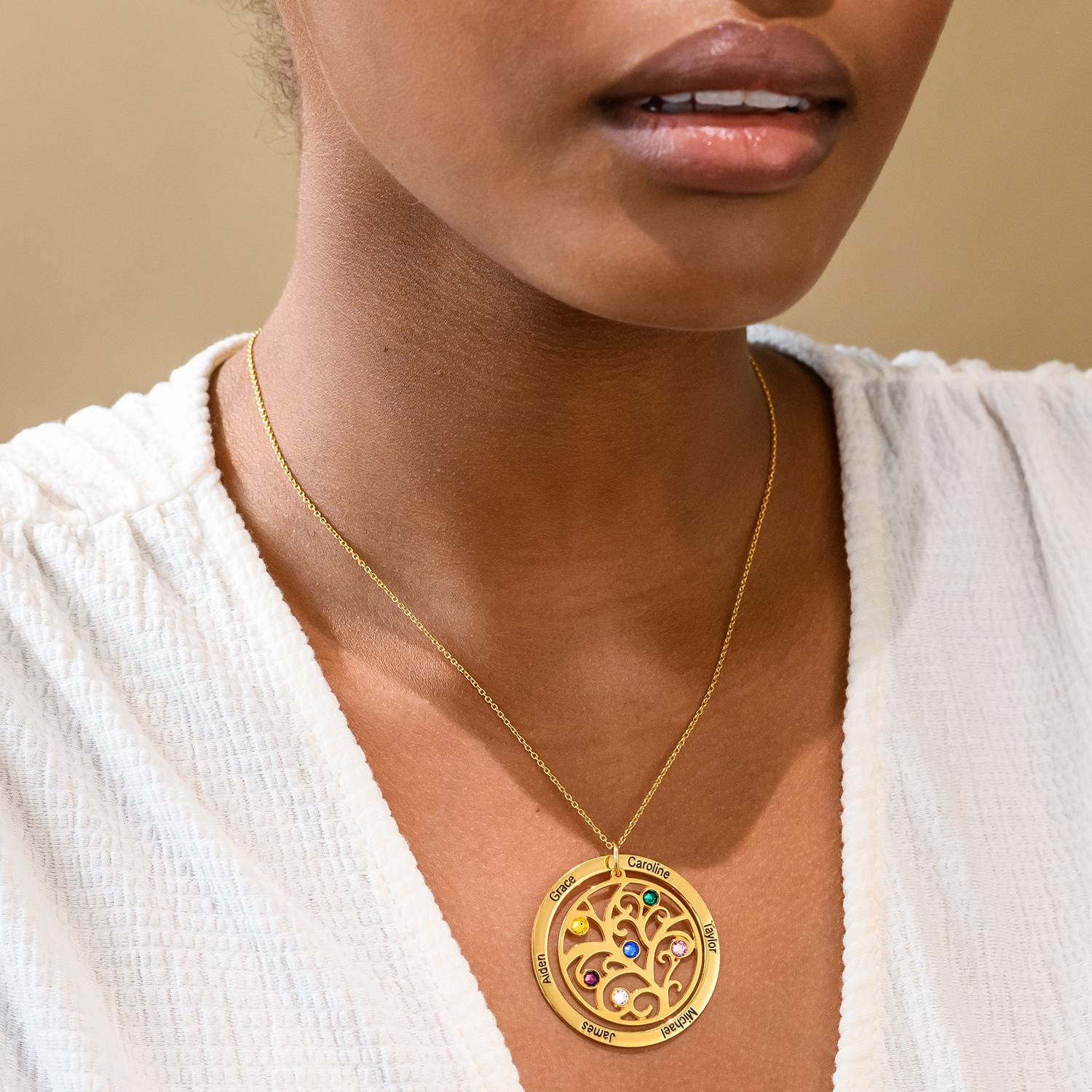 Family Tree Necklace with Birthstones in 18K Gold Plating-4 product photo