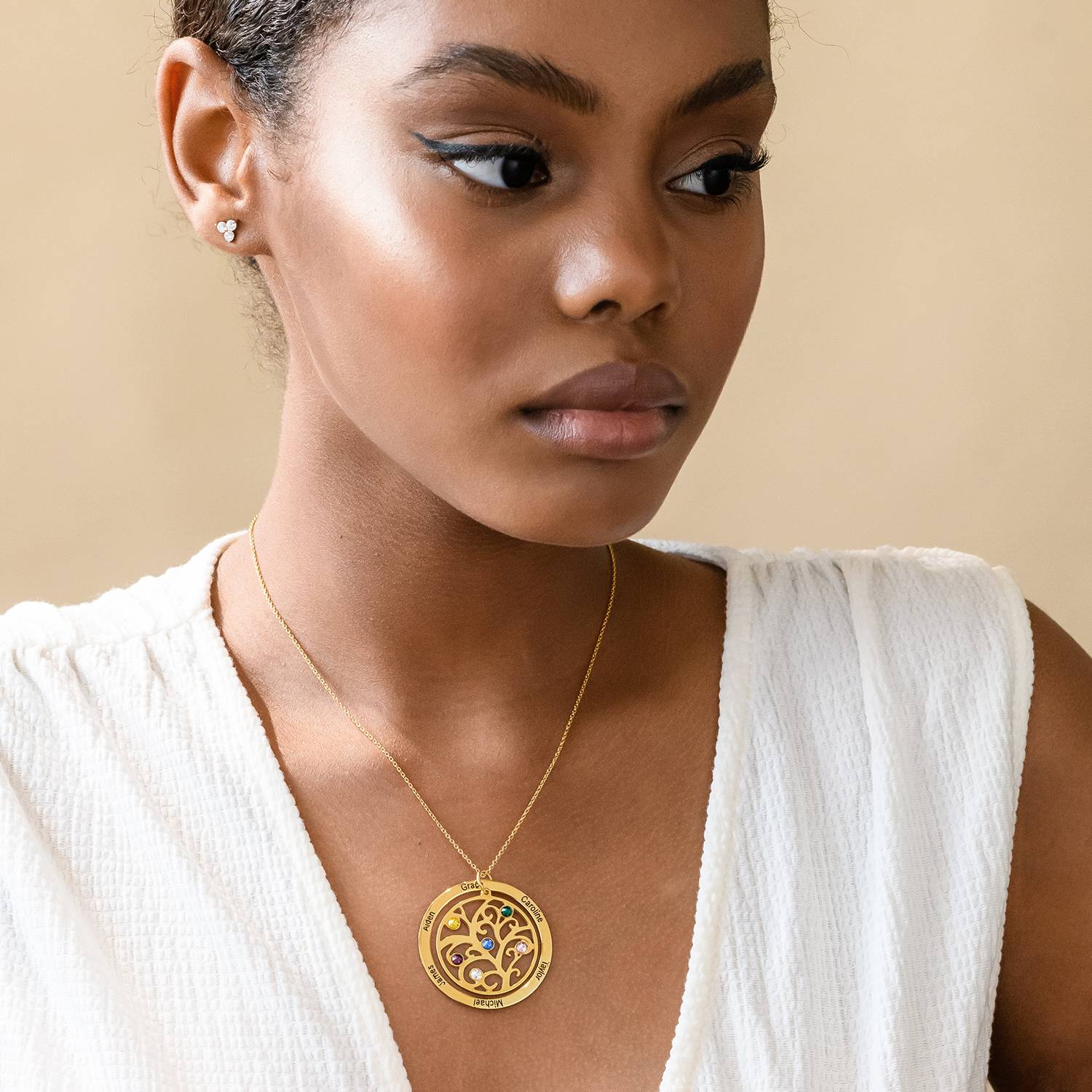 Family Tree Necklace with Birthstones in 18K Gold Plating-3 product photo