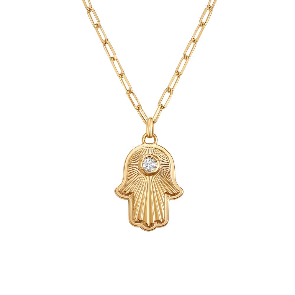 Hamsa Light Pendant in 10K Solid Yellow Gold with Diamond-1 product photo