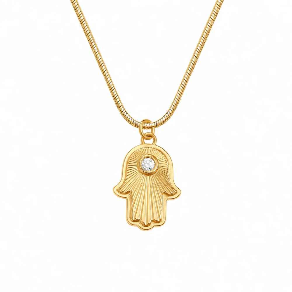 Hamsa Light Pendant with Custom Gemstone In Gold Vermeil-1 product photo