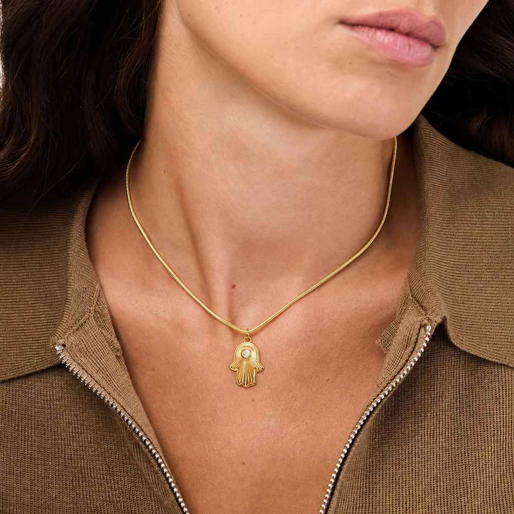 Hamsa Light Pendant with Custom Gemstone In Gold Vermeil-3 product photo