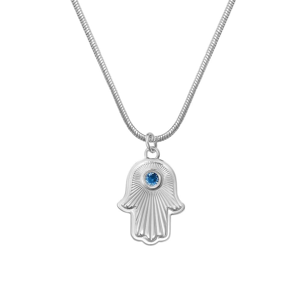 Hamsa Light Pendant with Custom Gemstone In Silver-1 product photo