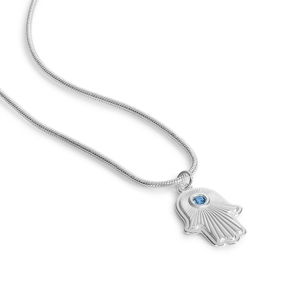 Hamsa Light Pendant with Custom Gemstone In Silver-2 product photo