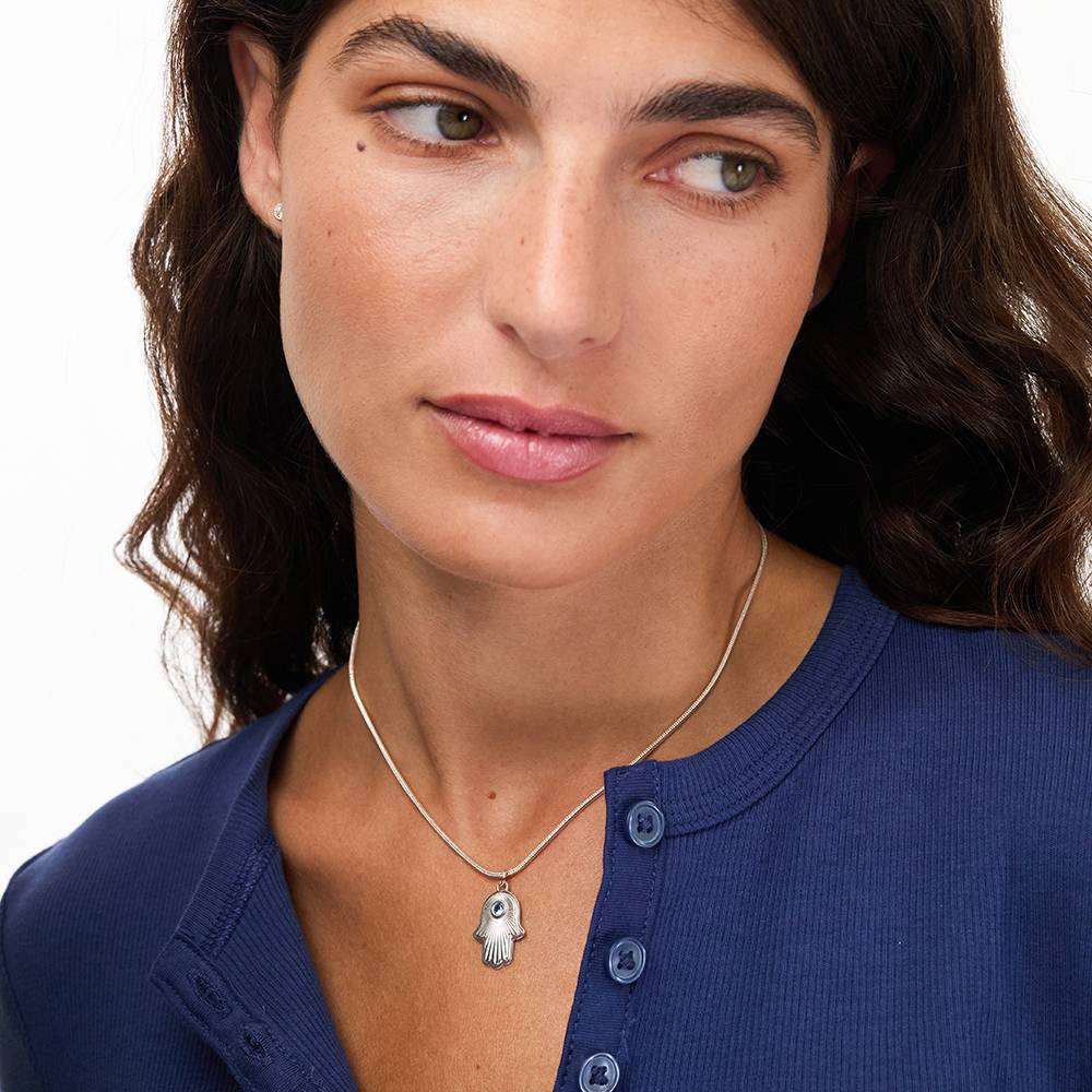 Hamsa Light Pendant with Custom Gemstone In Silver-5 product photo
