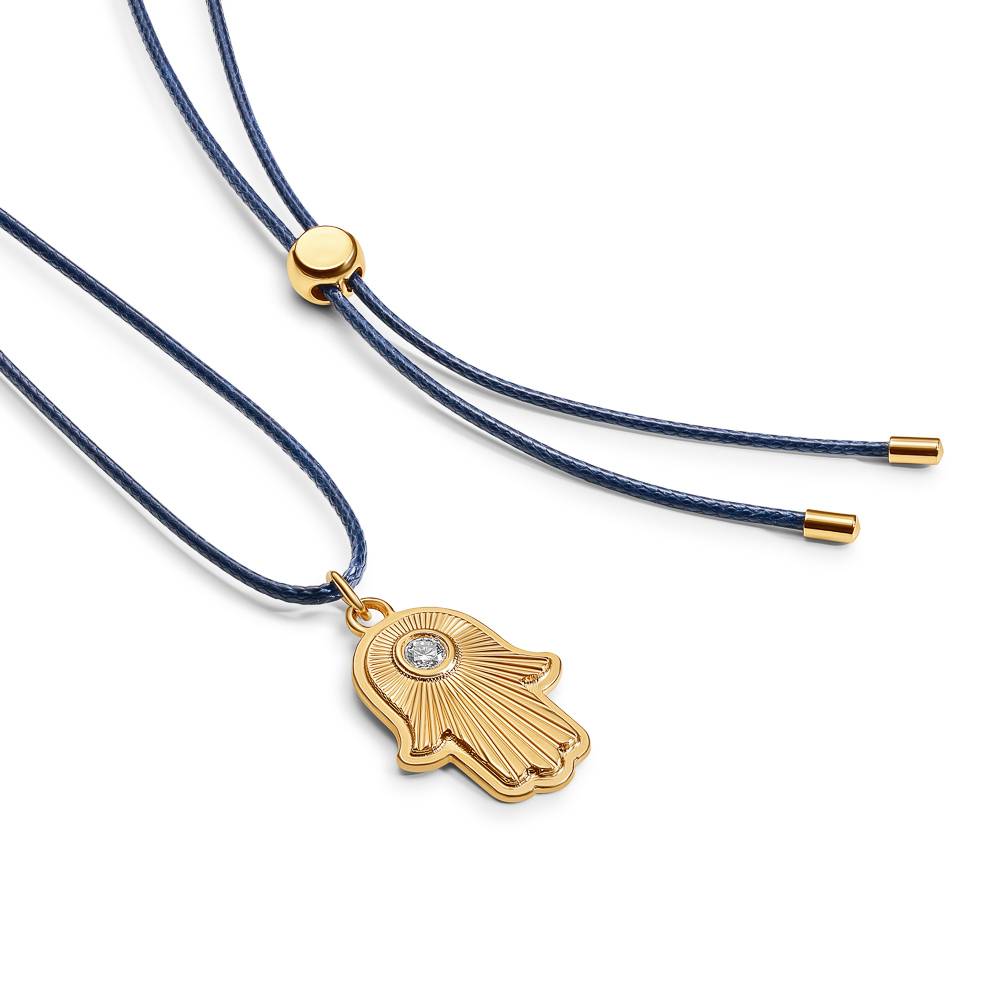 Hamsa Light Pendant with Custom Gemstone on Navy Cord In Gold Plating-1 product photo