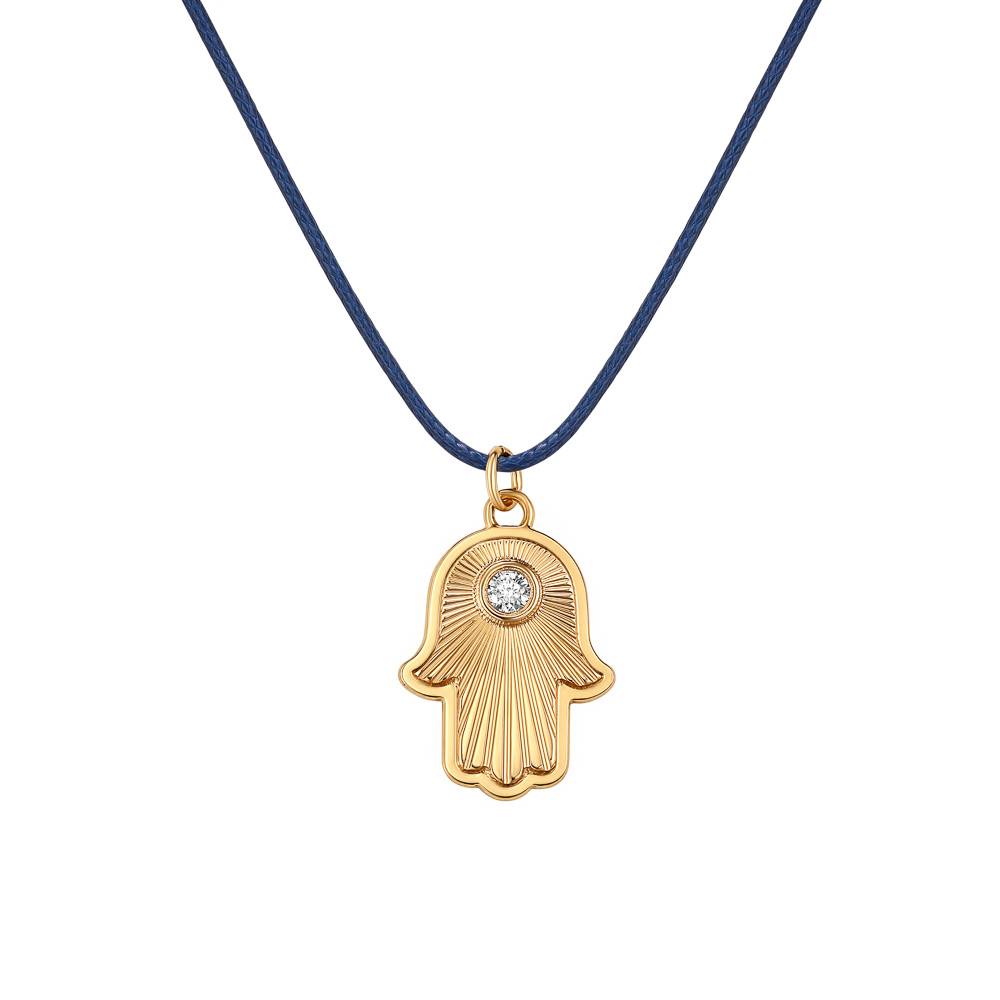 Hamsa Light Pendant with Custom Gemstone on Navy Cord In Gold Plating-3 product photo
