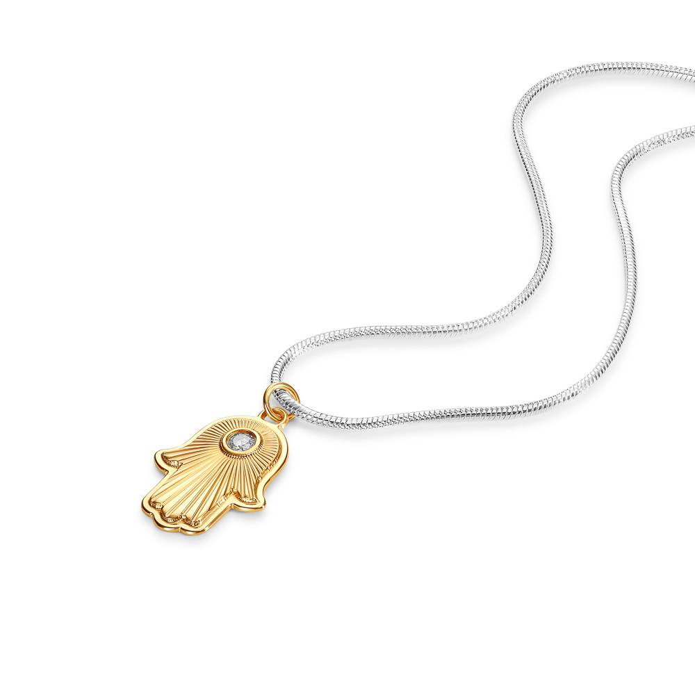 Hamsa Light Two-Tone Pendant with Custom Gemstone-2 product photo