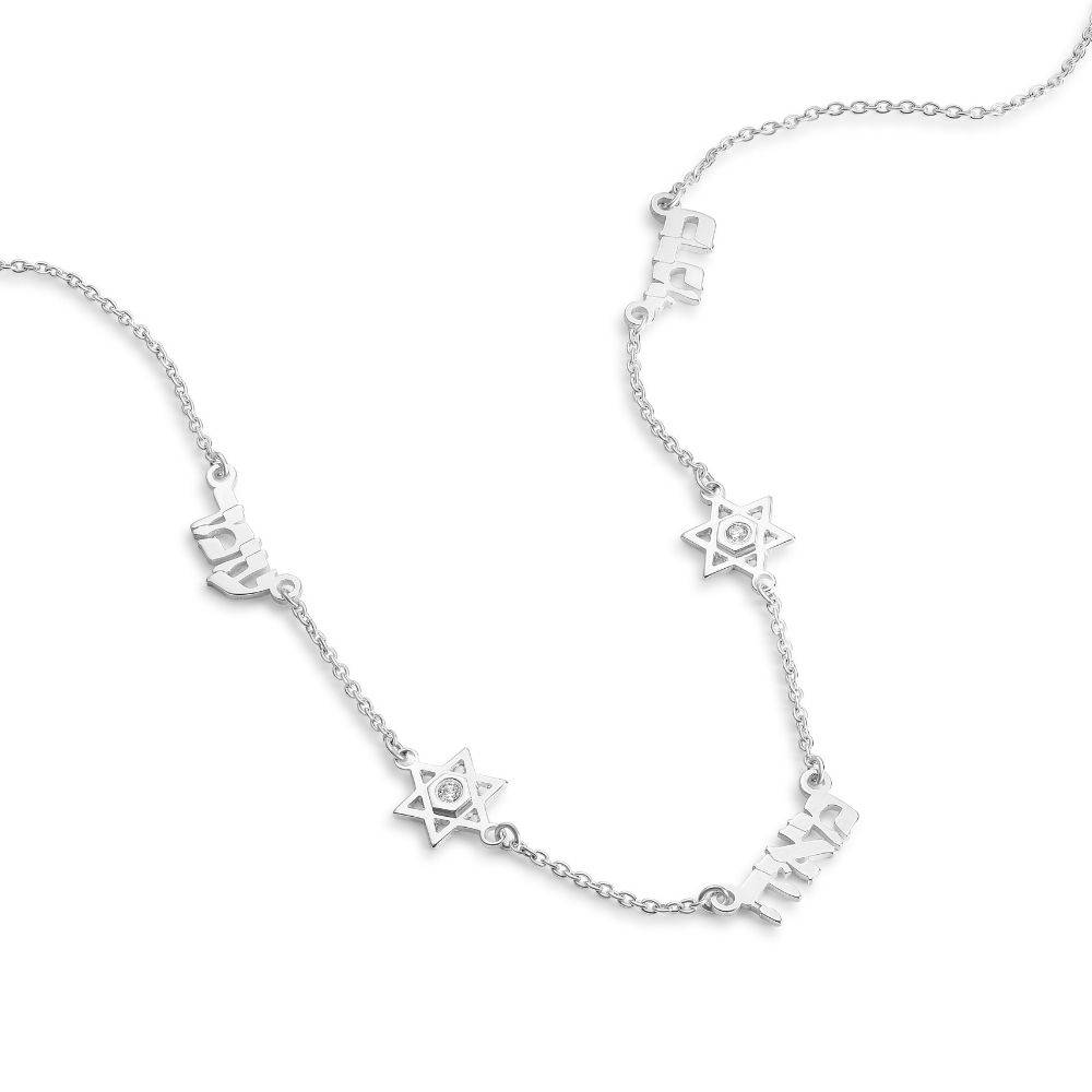 Hebrew Diamond Multi-Name Necklace with Star of David in 925 Sterling Silver-2 product photo