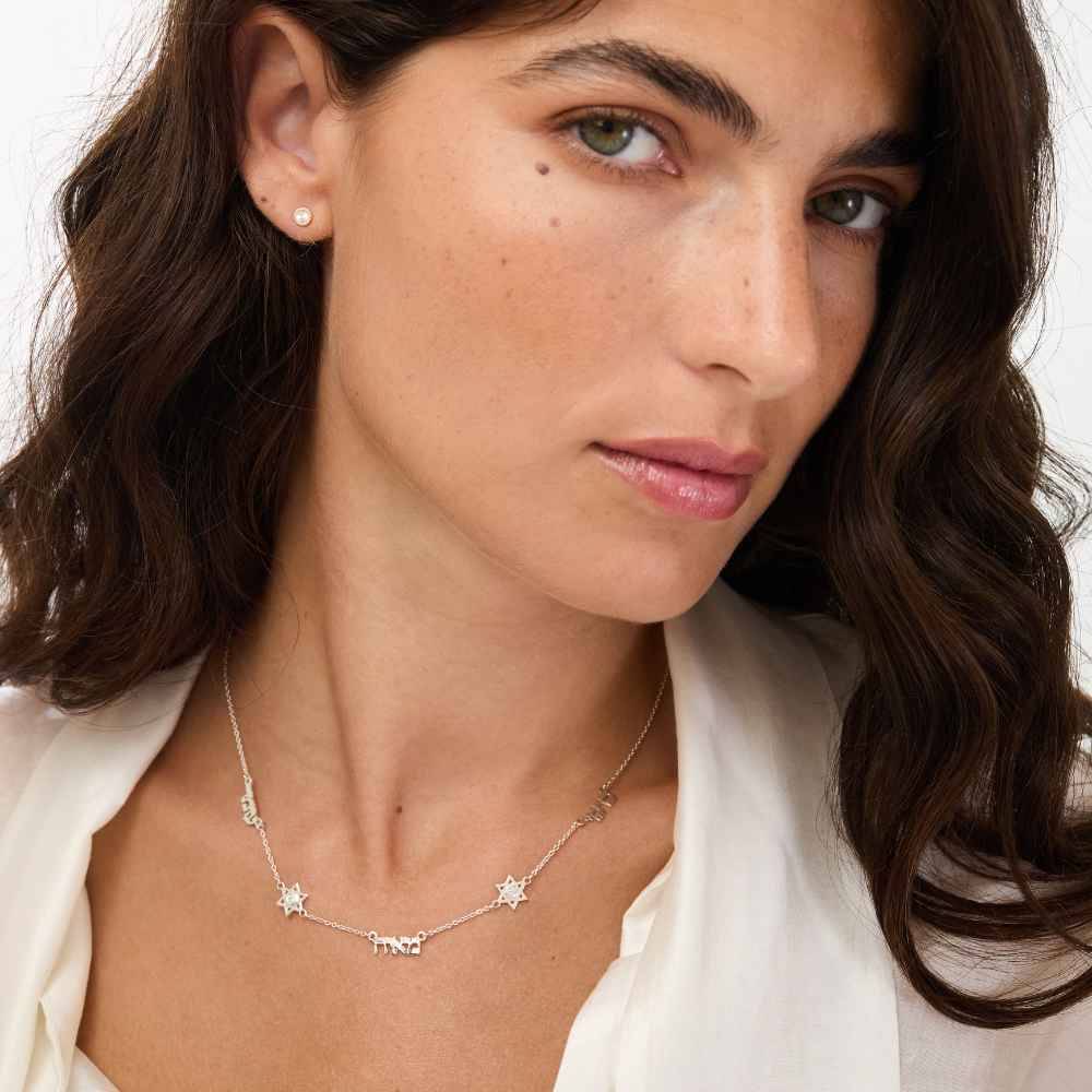 Hebrew Diamond Multi-Name Necklace with Star of David in 925 Sterling Silver-3 product photo