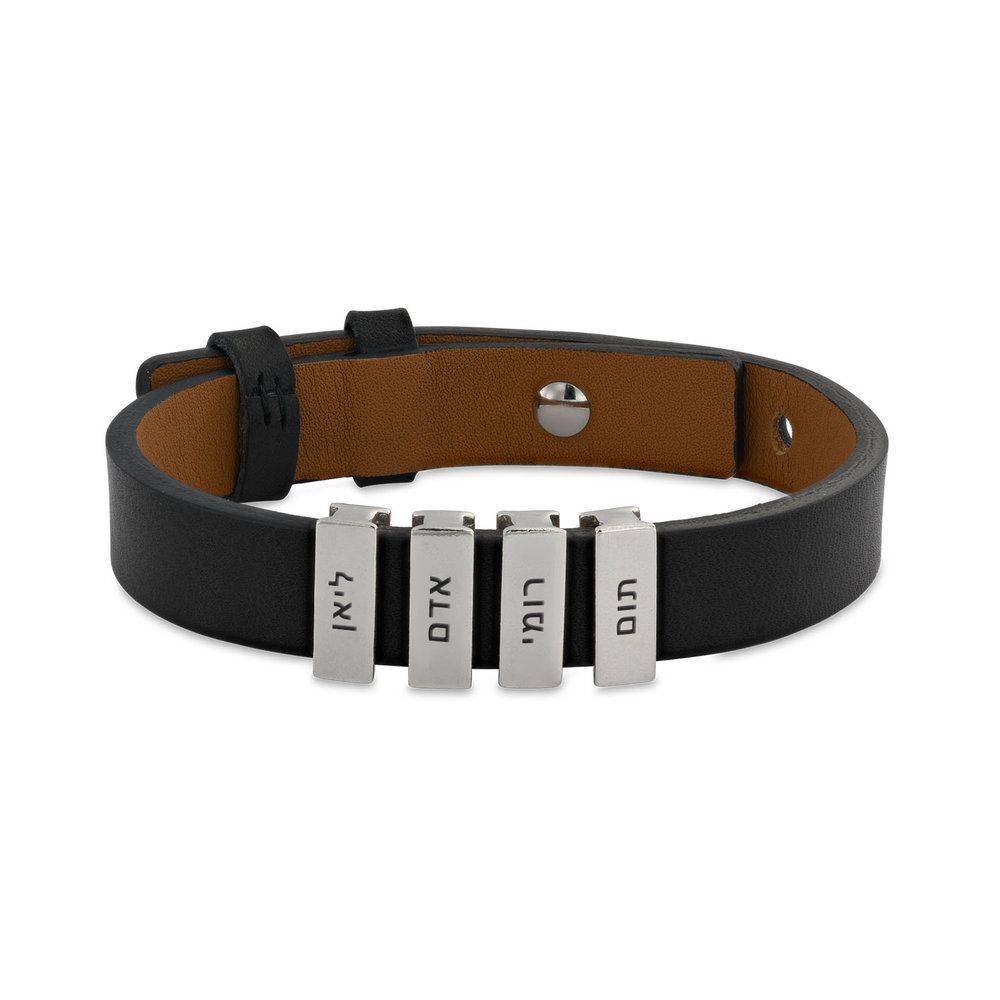 Hebrew Name Bricks Black Leather Bracelet-3 product photo
