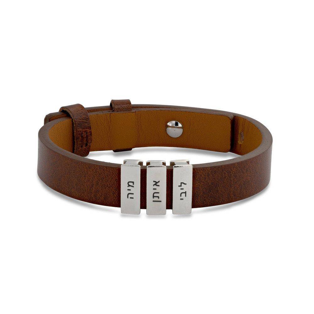 Hebrew Name Bricks Brown Leather Bracelet-3 Hebrew Name Bricks Brown Leather Bracelet-3 product photo
