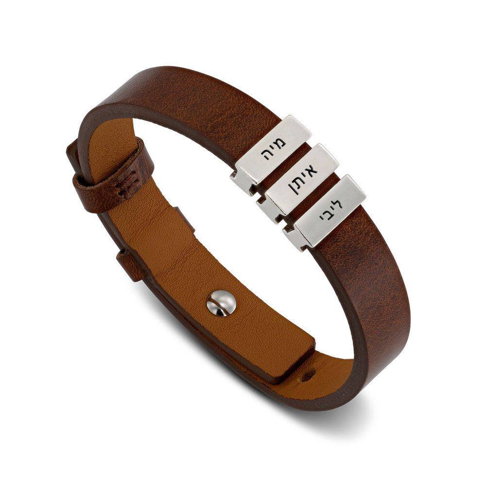 Hebrew Name Bricks Brown Leather Bracelet-1 Hebrew Name Bricks Brown Leather Bracelet-1 product photo