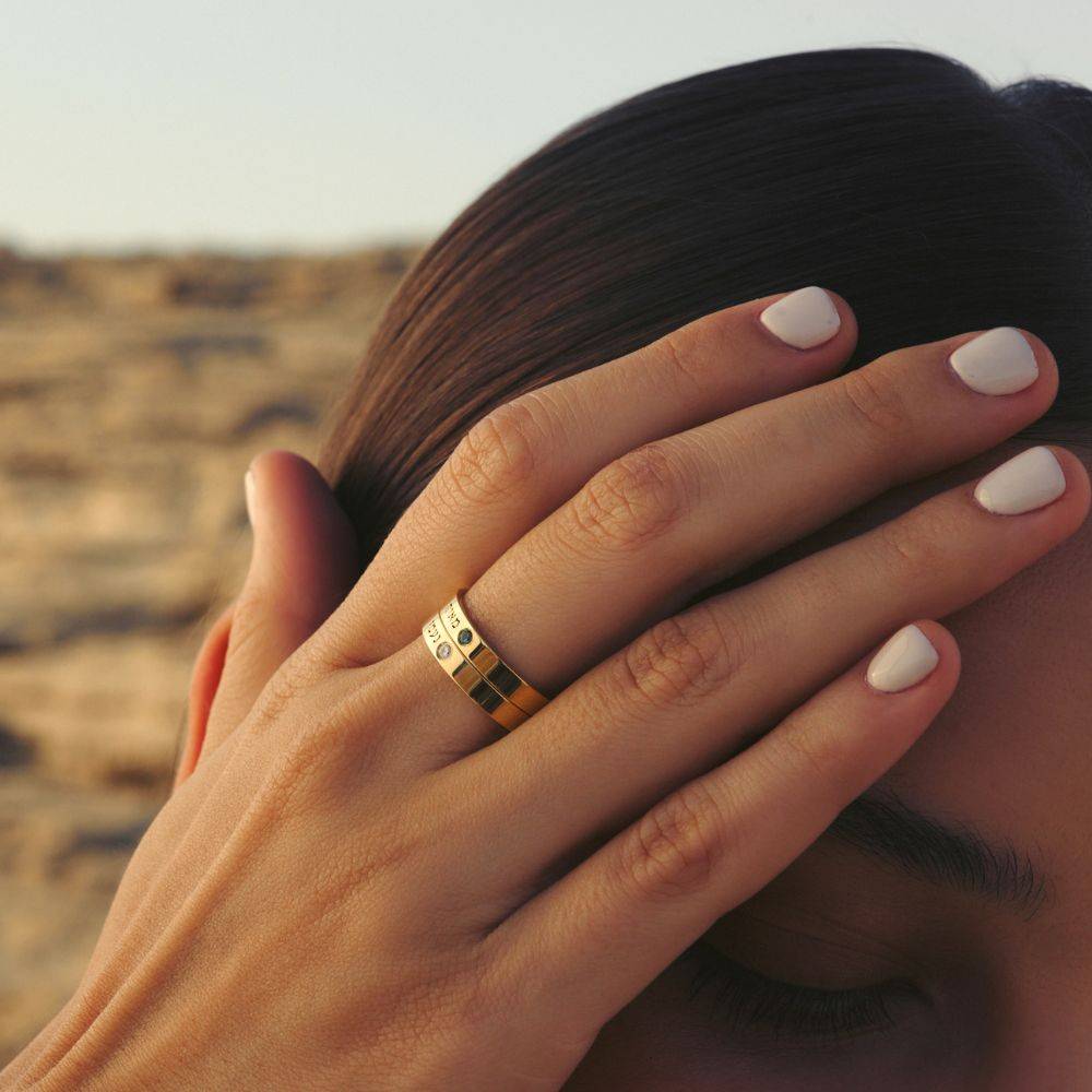 Hebrew Name Ring with Gemstone in Gold Vermeil-3 product photo
