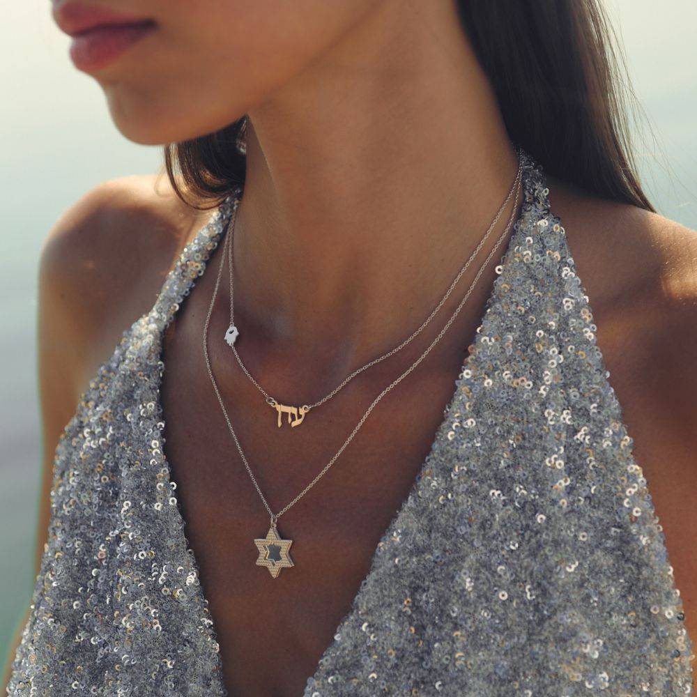 Hebrew Name & Symbol Necklace in Sterling Silver-9 product photo