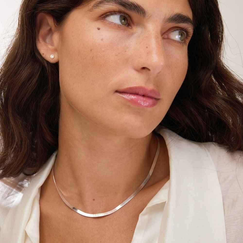 Herringbone Hebrew Engraved Necklace in 925 Sterling Silver-4 Herringbone Hebrew Engraved Necklace in 925 Sterling Silver-4 product photo