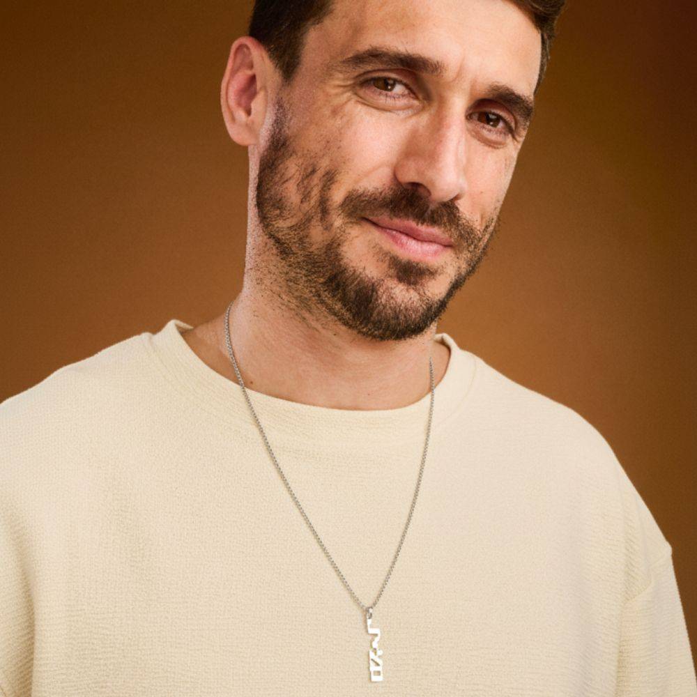 Men's Vertical Hebrew Name Necklace in Sterling Silver-3 product photo