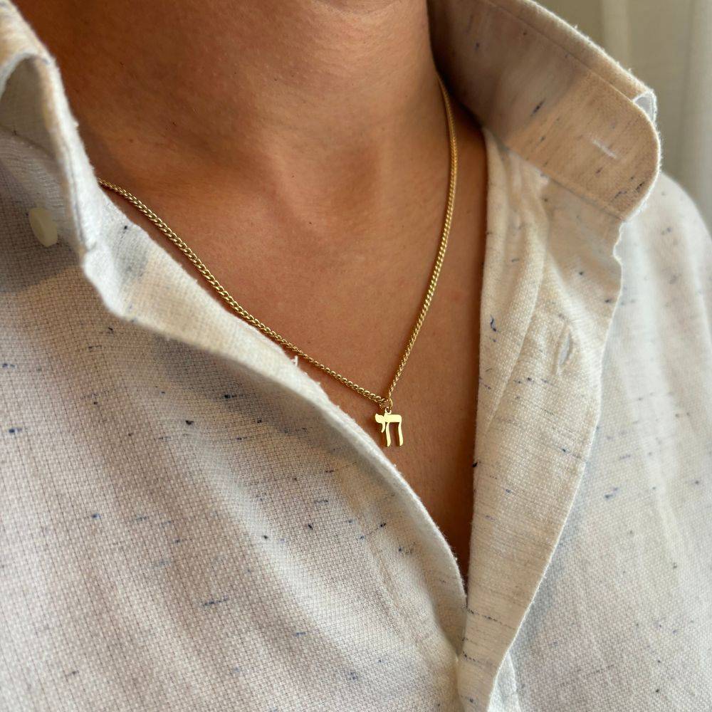10K Yellow Gold Chai Necklace for Men-2 product photo