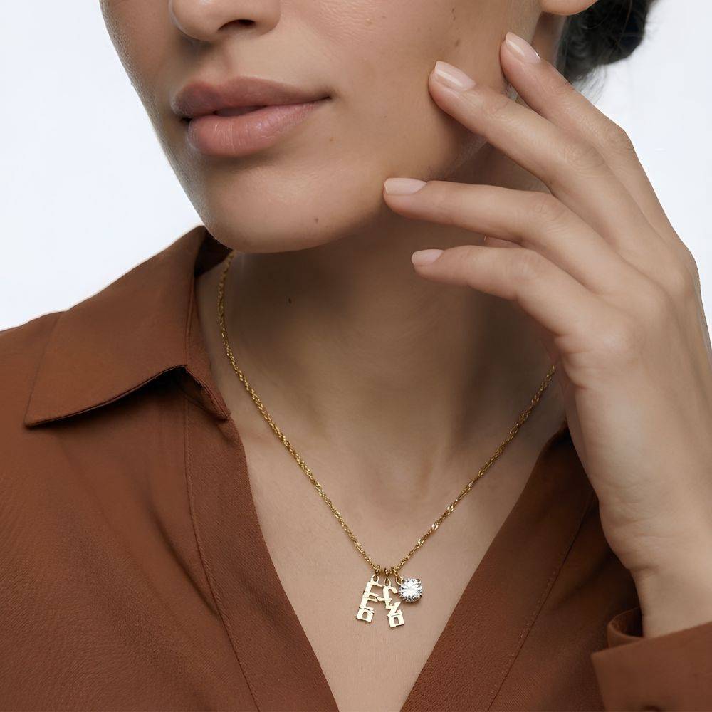 Mini Hebrew Name Drops in 10K Yellow Gold with 1CT Diamond-4 product photo