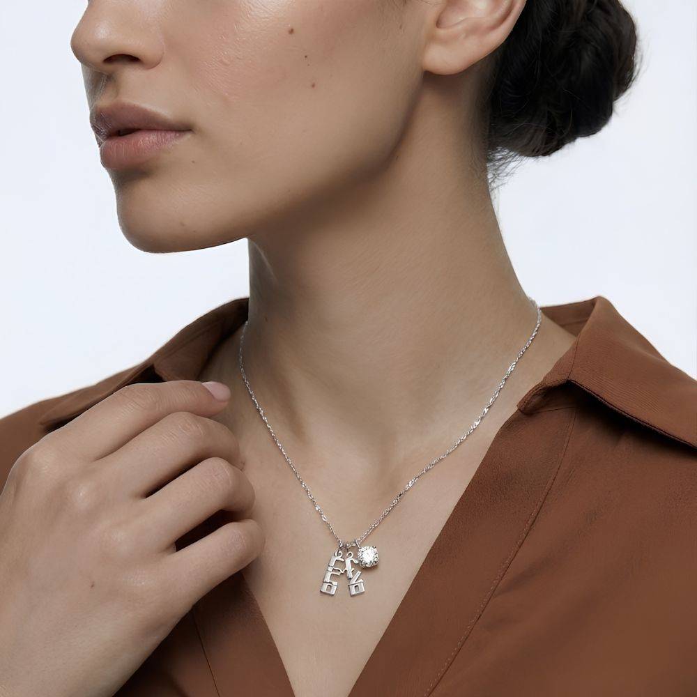 Mini Hebrew Name Drops in Sterling Silver with 1CT Diamond-5 product photo