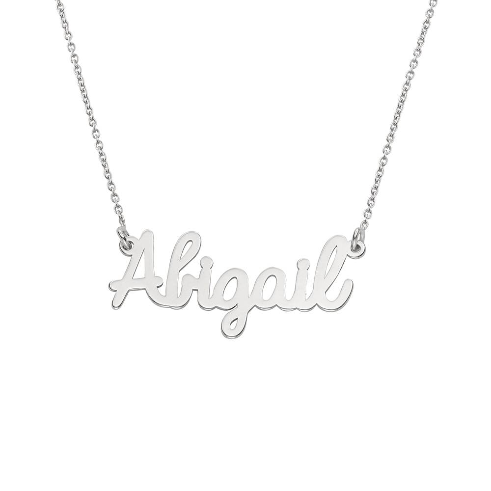 English Cursive Name Necklace in 14K Solid White Gold-1 product photo