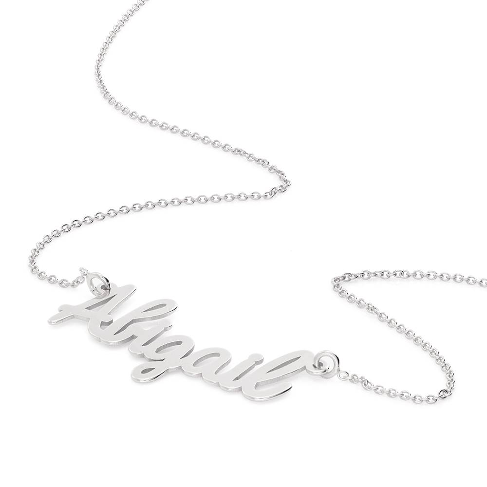 English Cursive Name Necklace in 14K Solid White Gold-2 product photo