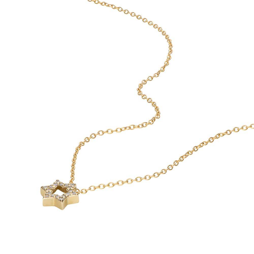 Petite Star of David Pavé Diamond Necklace in 10K Solid Yellow Gold-1 product photo