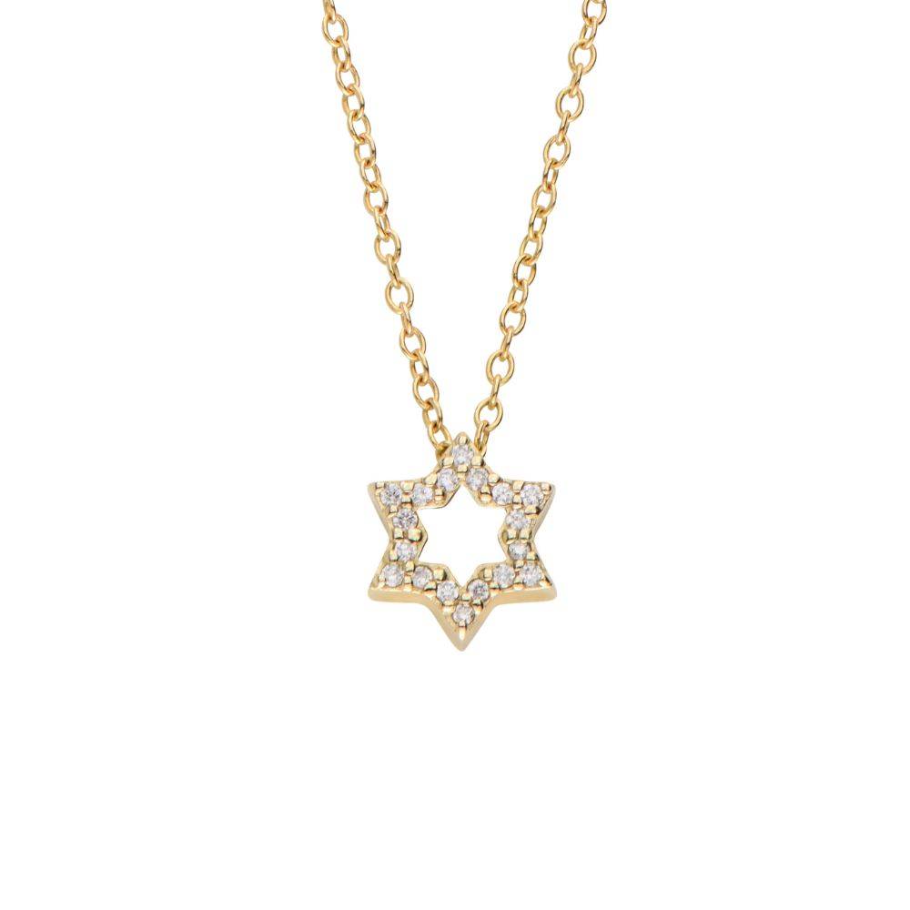 Petite Star of David Pavé Diamond Necklace in 14K Solid Yellow Gold-1 product photo